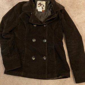Billabong double breasted jacket - chocolate brown corduroy pea coat L